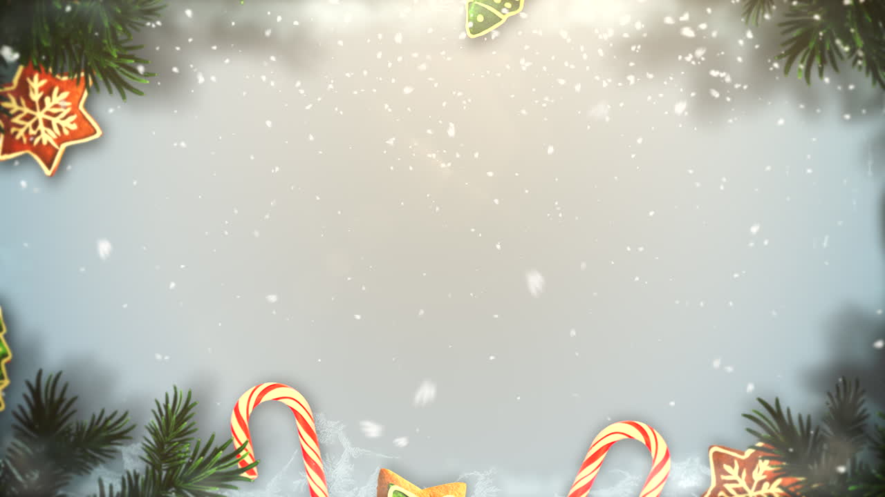 애니메이션 근접 촬영 크리스마스 녹색 나뭇가지와 장난감