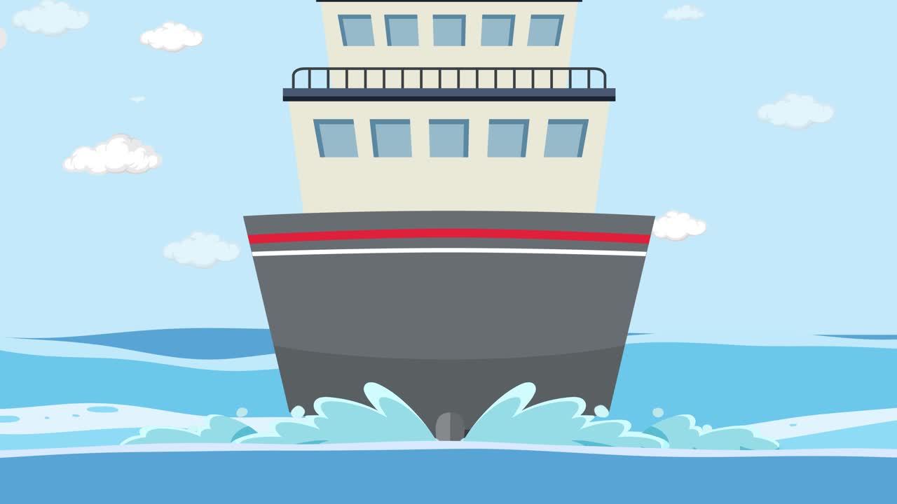 애니메이션 배가 바다의 파도에 침몰하고 있습니다.