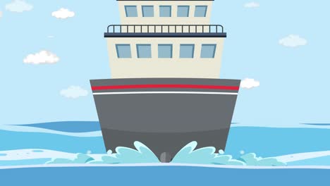 barco animado hundiéndose en las olas del océano.