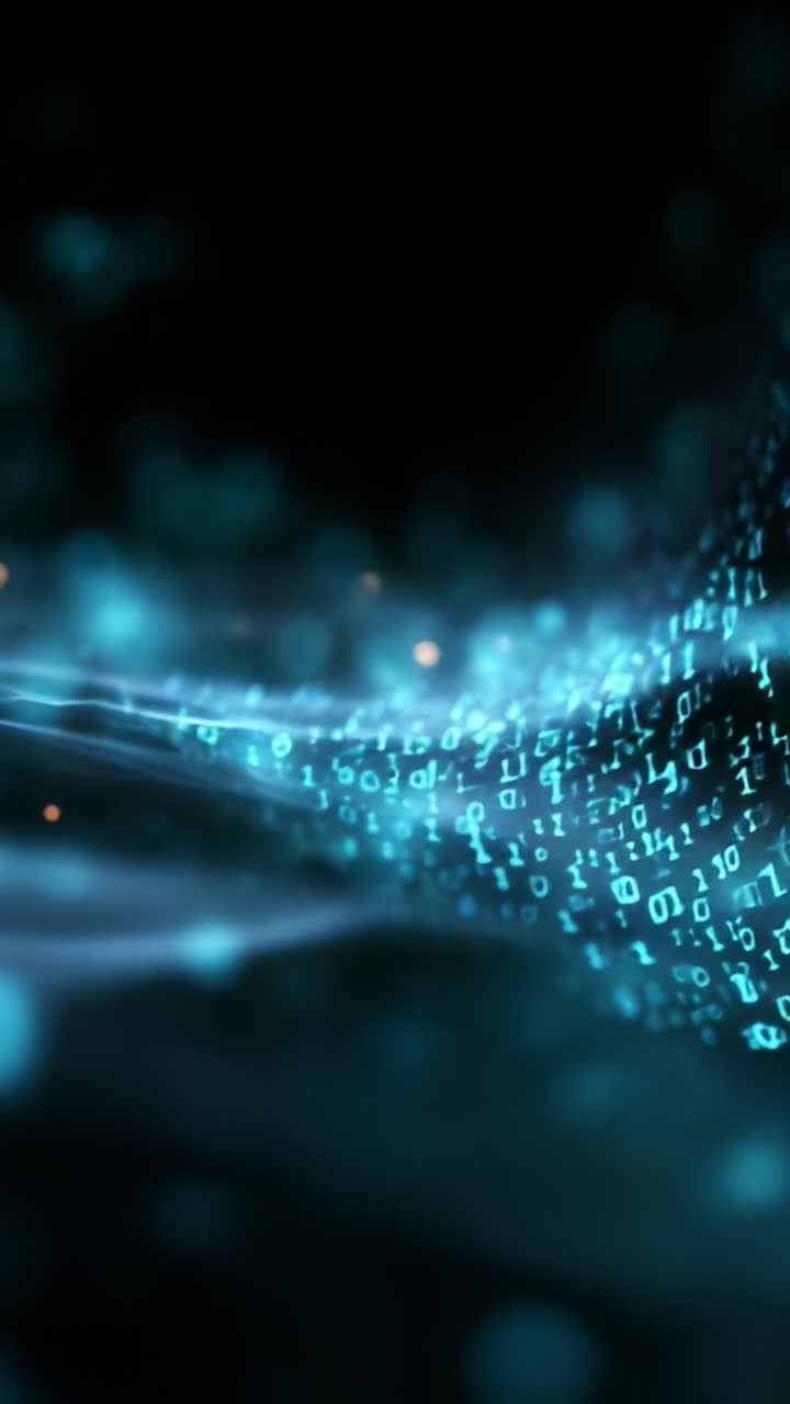 Abstract Digital Data Flow with Streams of Binary Code Illuminating a Dark Background in a Futuristic and High-Tech Environment for Visual Representation of Technology