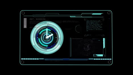 animación de escaneo de alcance con reloj sobre interfaz digital en fondo negro