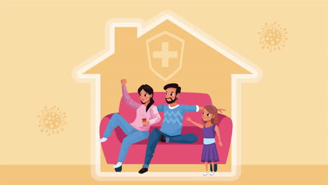 padres e hija en la sala de estar personajes se quedan en casa campaña