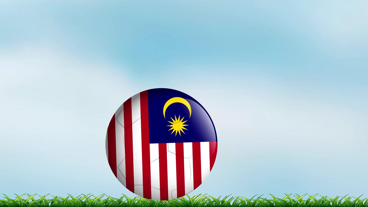 Pallone da calcio con bandiera della Malesia che rimbalza su un campo d'erba