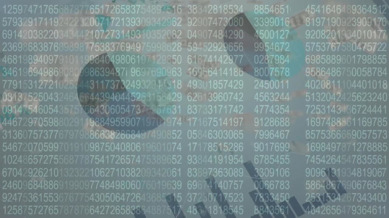 Animation of American dollar banknotes floating and data processing