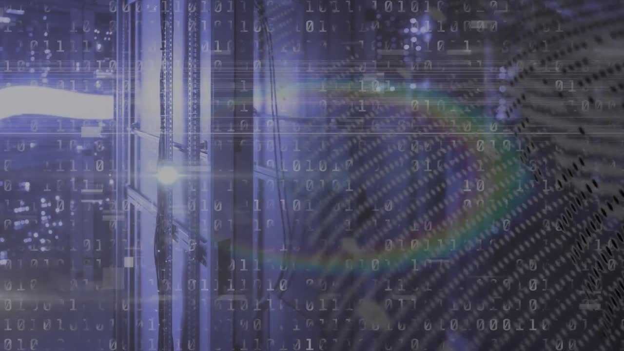 Animation of globe and binary code over servers