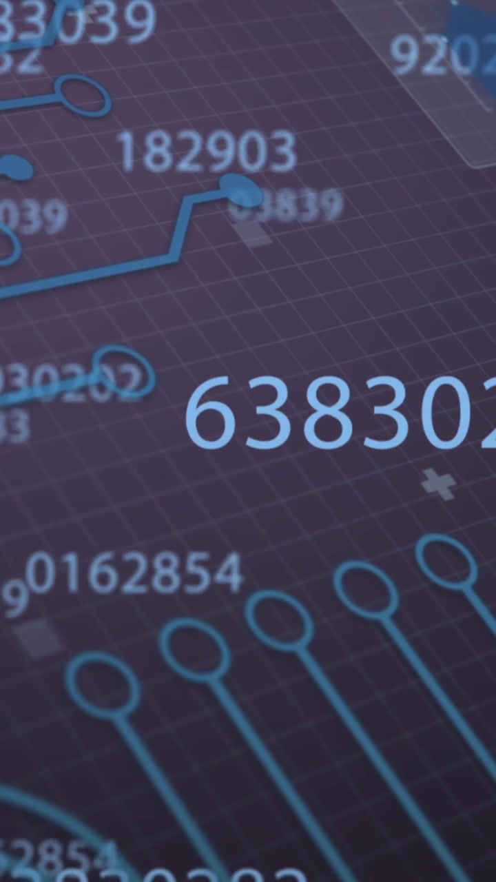 Animation of changing numbers and integrated circuit on violet background