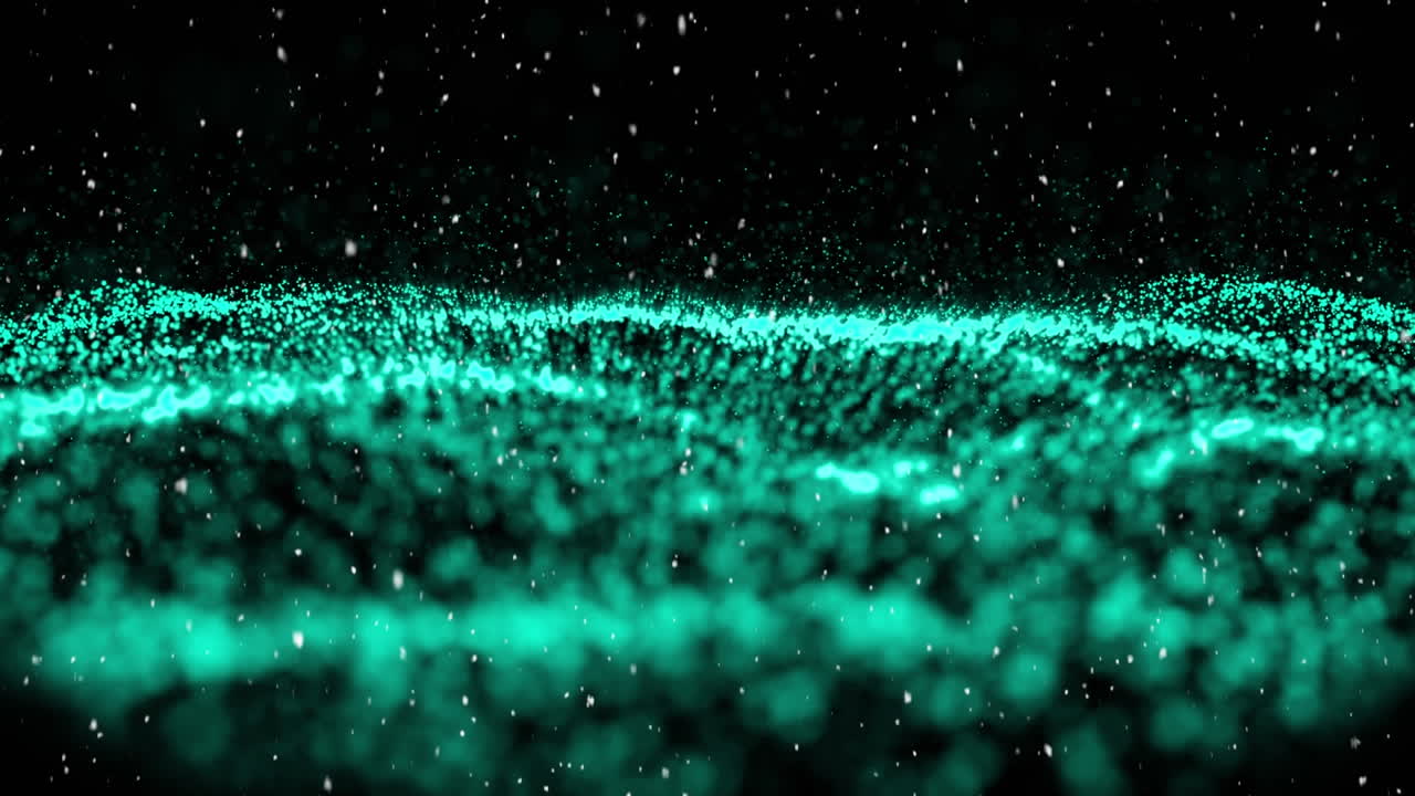 Animation of snow falling over glowing green mesh