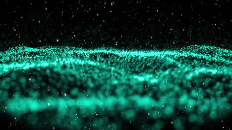 animation of snow falling over glowing green mesh