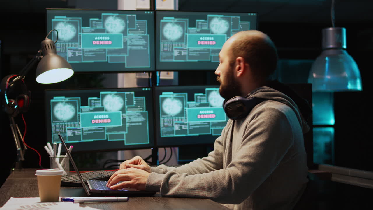 Hacker coding on a computer