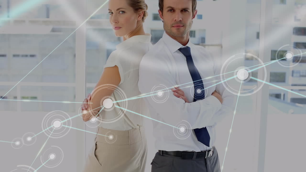 animación de la red de conexiones entre empresarios caucásicos seguros de sí mismos