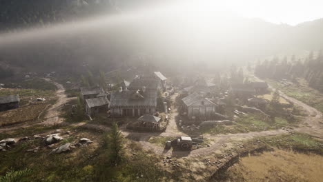 medieval mountain village at dawn