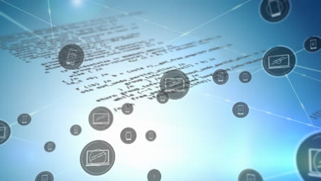 animación de la red de conexiones con iconos sobre el procesamiento de datos