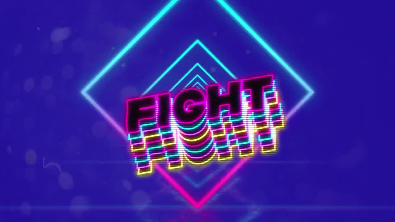animación del texto de lucha sobre formas de neón sobre fondo azul