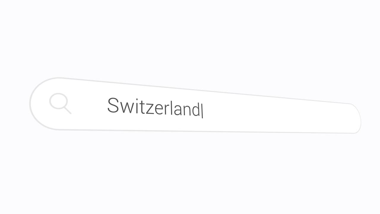 Entering Switzerland Into Computer Search Bar To Discover Facts - Swiss Confederation. closeup shot