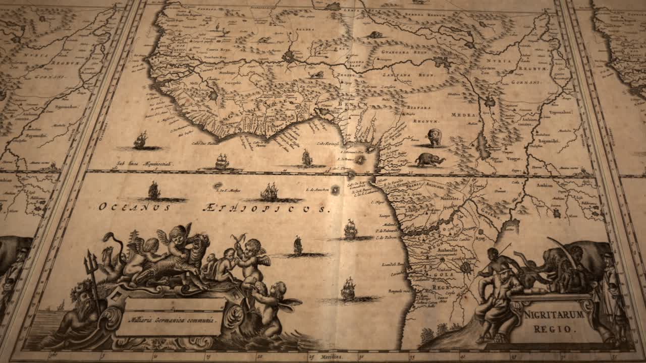 Decorative vintage map showing western and central Africa in detail