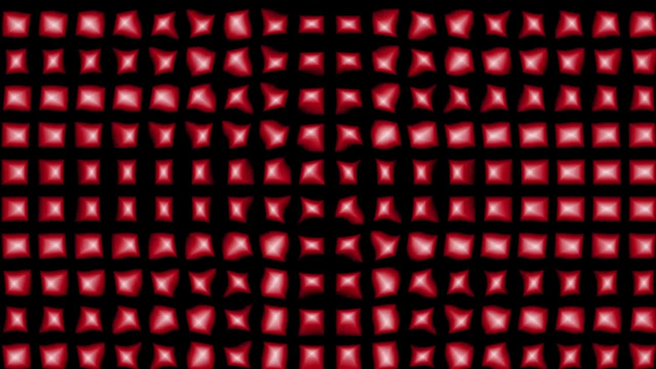 red squares vibrating rectangles around big circle on abstract black dark background