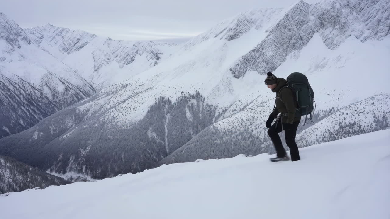 Winter Mountain Trekking in Snowy Landscape