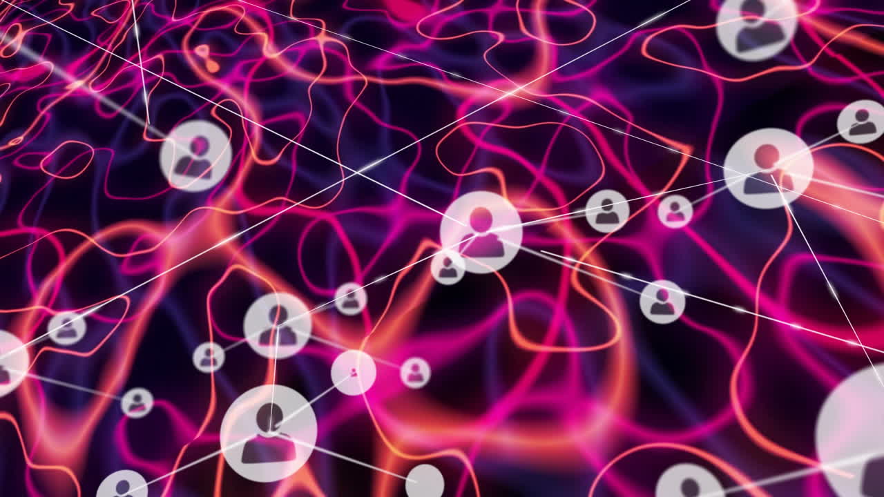 red de conexiones e iconos de redes sociales animación sobre un fondo abstracto