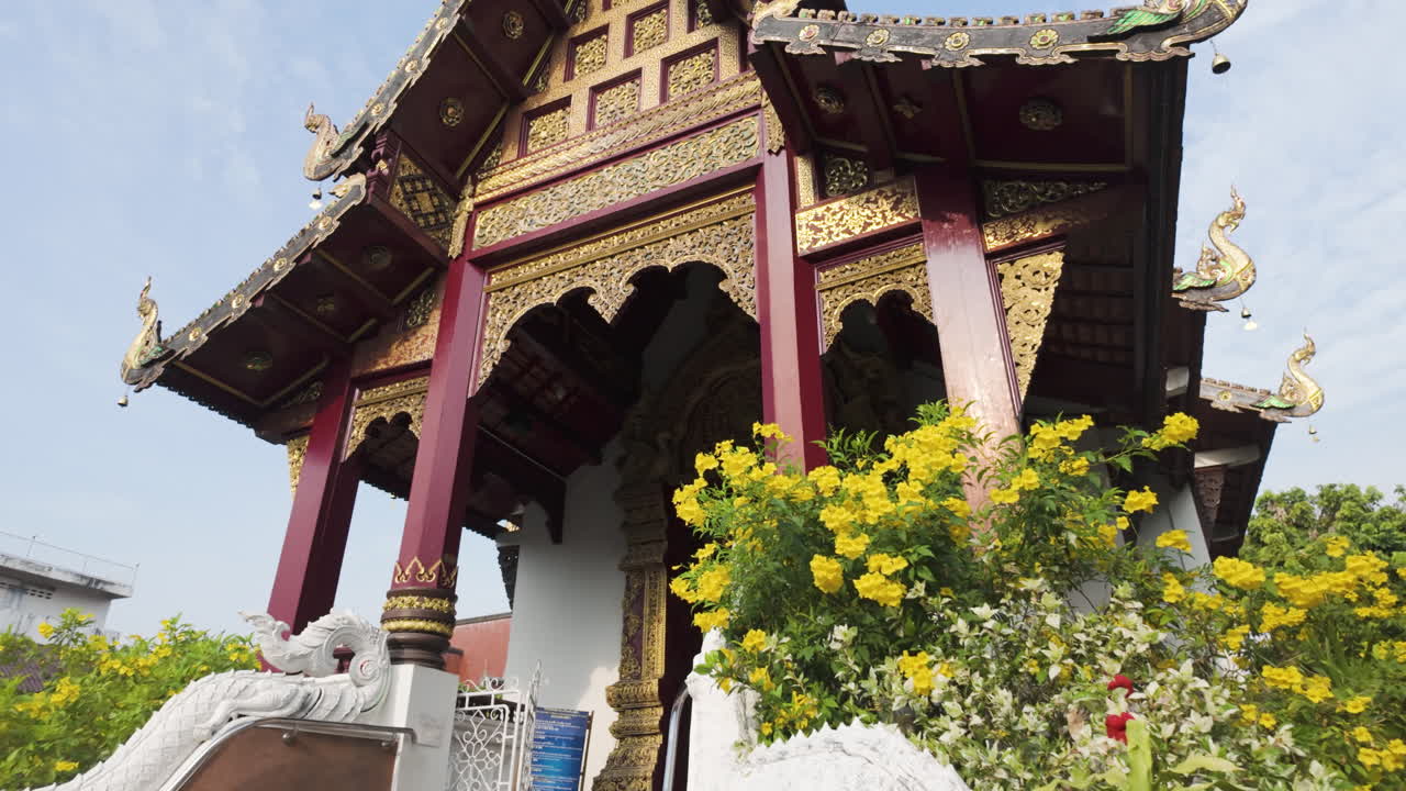 Famous Monastery Of Wat Chang Taem Buddhist Temple In Chiang Mai, Thailand. Low Angle Shot
