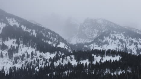 telephoto shot of a winter snow storm blowing around mountain ridges in western wyoming. shot in 4k