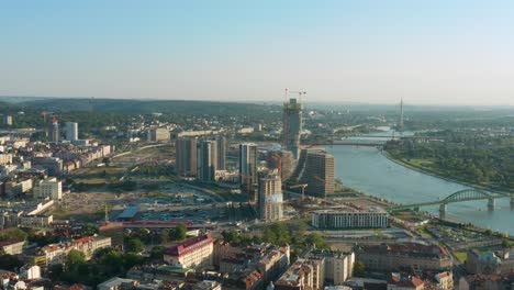 panorama of the urban landscape and the old sava bridge in belgrade, serbia