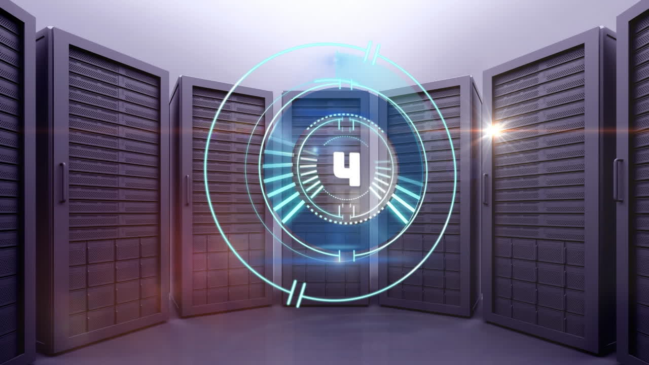 animación del escaneo del alcance con cuenta atrás sobre servidores de computadoras