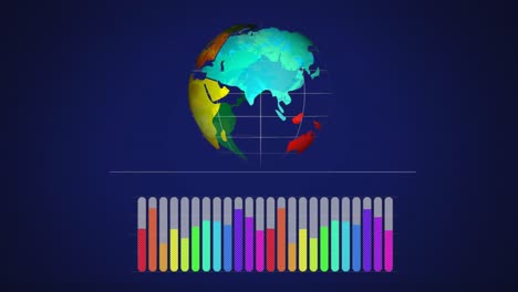 animación del giro del globo y el procesamiento estadístico sobre fondo azul