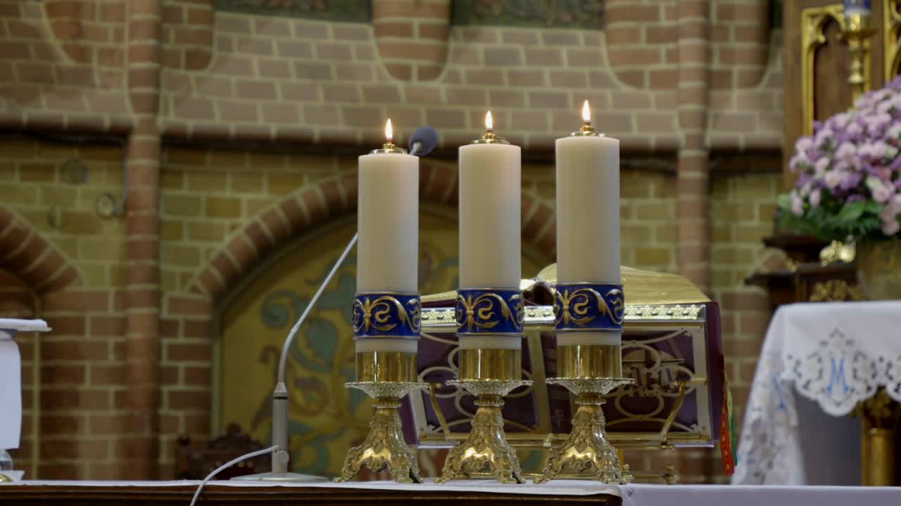 Sacred Atmosphere with Candles on Church Altar