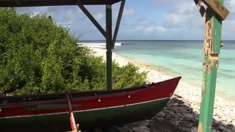 fishermen boat on the beach at fanning island atoll,tabuaeran, republic of kiribati