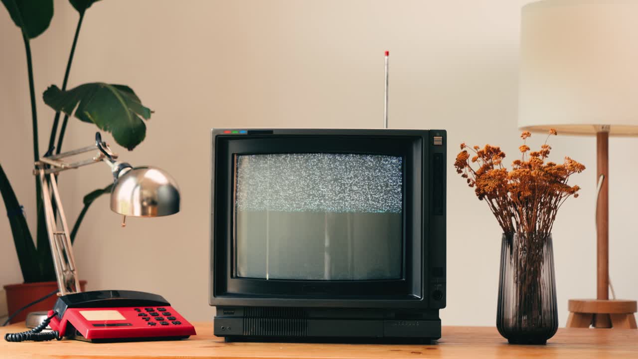 레트로 tv, 노스탈기적인 설정으로 빈티지 tv, 레트로 tv는 화면에 곡물을 표시합니다, 무서운 할로윈 밤 장치, 크로마 키 및 그린 스크린에 좋습니다.