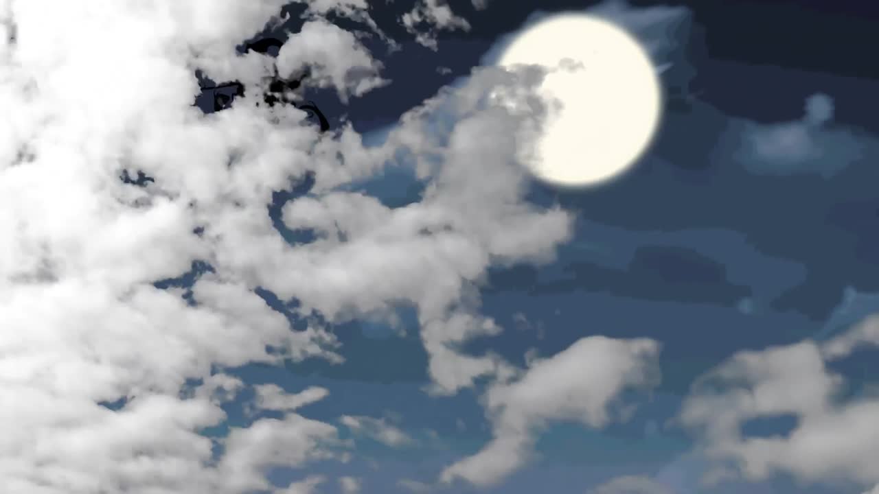 구름 과 달 위 에 렌더 와 함께  ⁇ 매 를 타고 있는 산타클로스 의 애니메이션