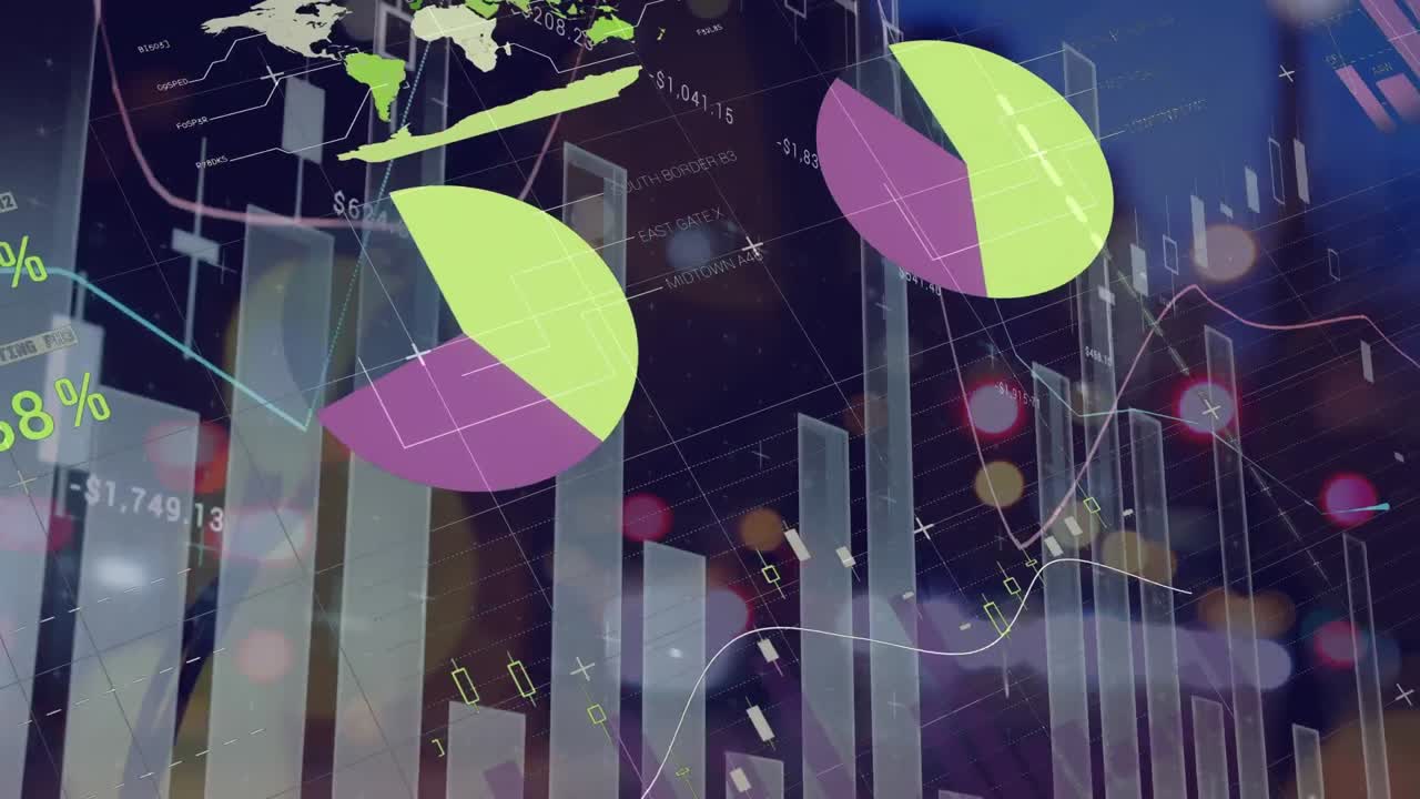 animación del procesamiento de datos estadísticos en relación con el tráfico nocturno de la ciudad