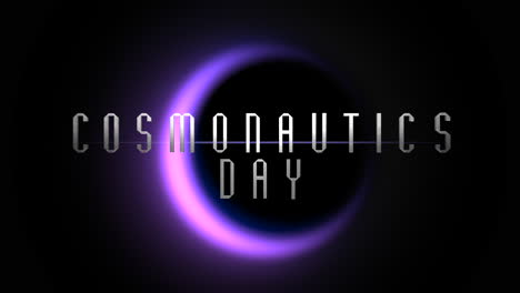 cosmonautics day with purple light of black planet in galaxy