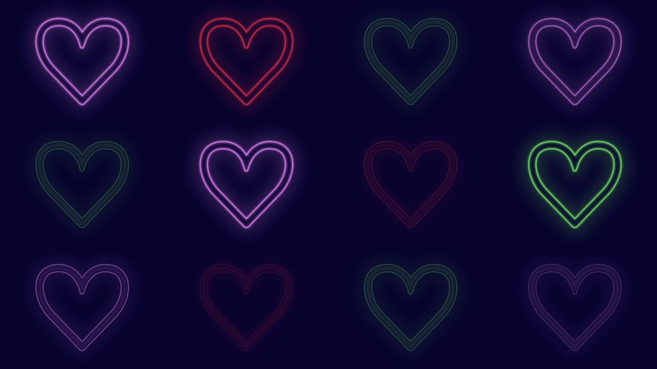 Rainbow hearts pattern with neon light