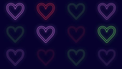 rainbow hearts pattern with neon light