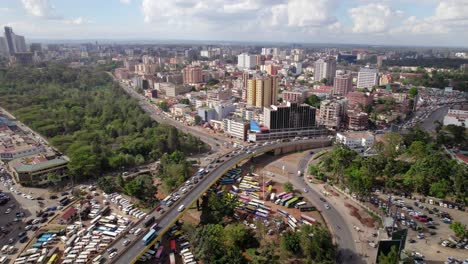 aerial drone shot of traffic in nairobi ngara roundabout