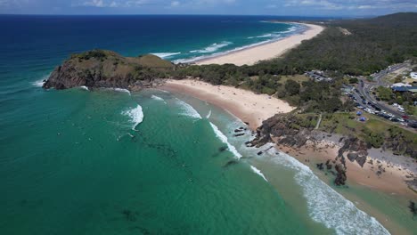 turquoise seascape of cabarita beach in new south wales, australia - aerial drone shot