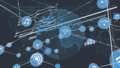 animación del globo, procesamiento de datos y red de conexiones