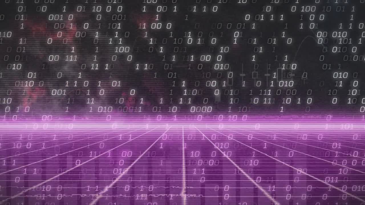 Animation of neon lines over data processing on black background