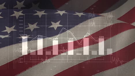 Animation-of-data-processing-over-flag-of-america