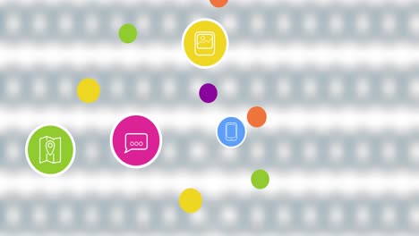 animación de iconos de redes sociales sobre un fondo blanco con círculos borrosos