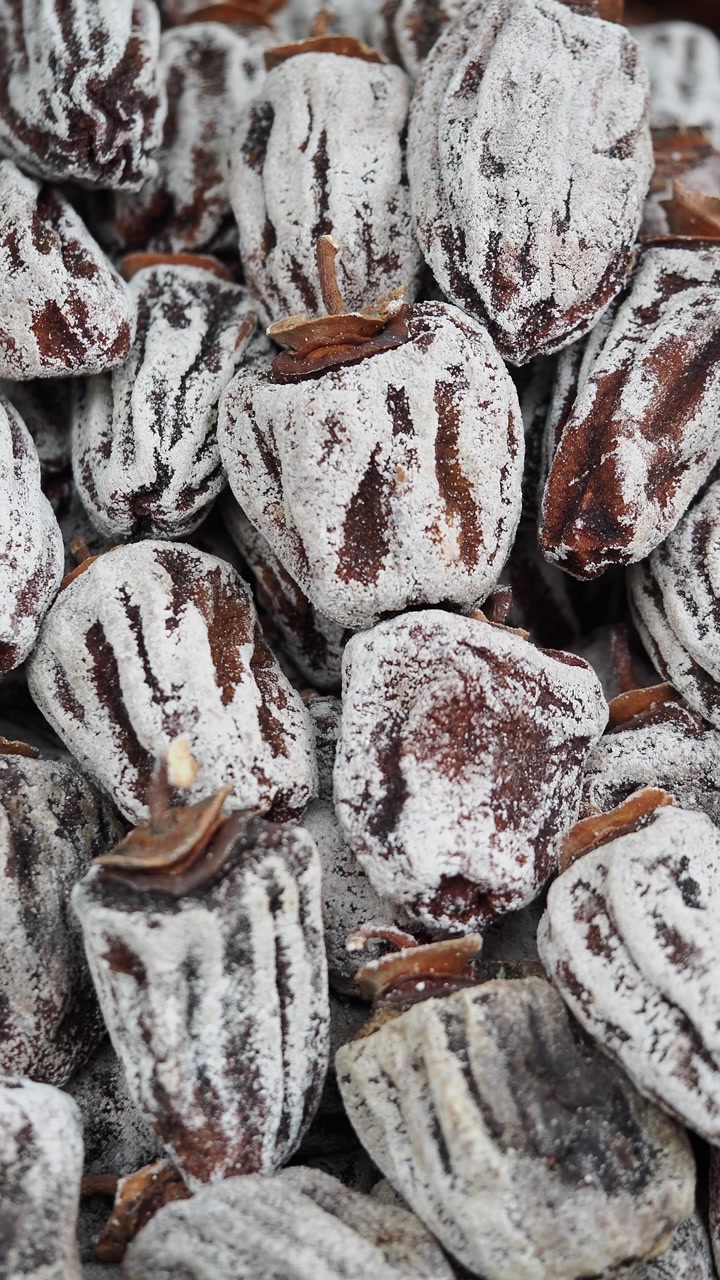 Close-up of Dried Persimmons with Natural White Sugar Bloom