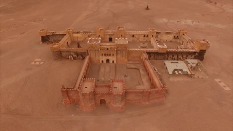 Aerial-shot-of-a-fort-in-Ouarzazate