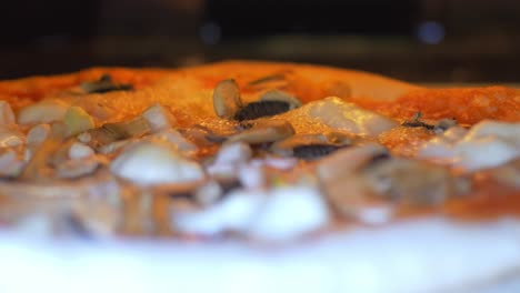 pizza cocinada en horno muy caliente, cerca de burbujas de queso 2