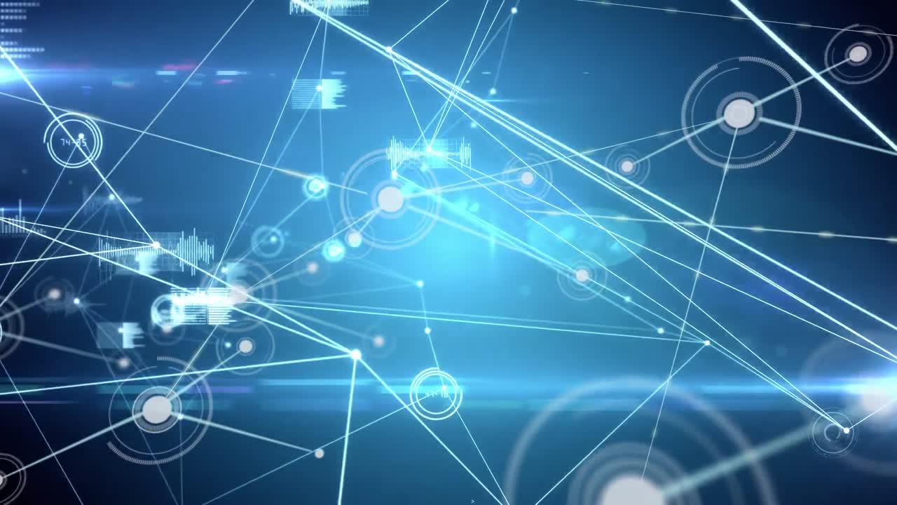 animación de la red de conexiones y procesamiento de datos sobre fondo negro