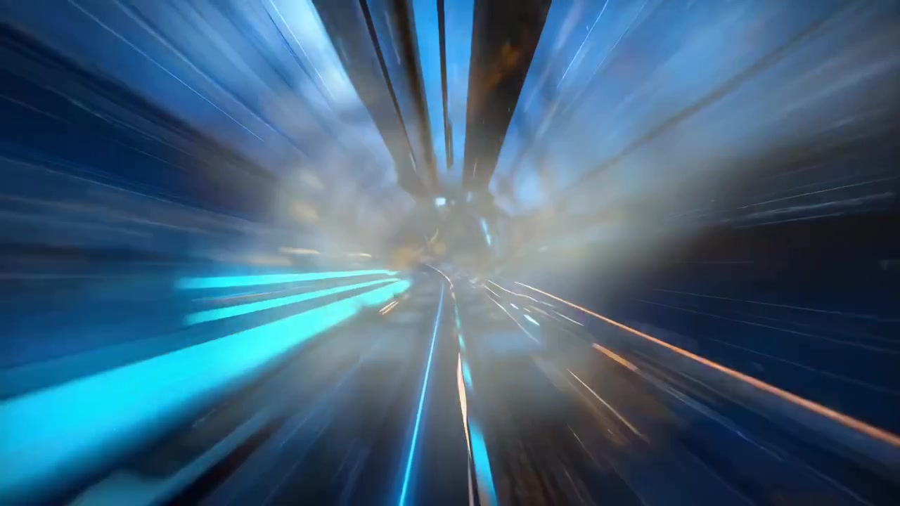 Abstract Tunnel With Glowing Light Streaks and Smoke