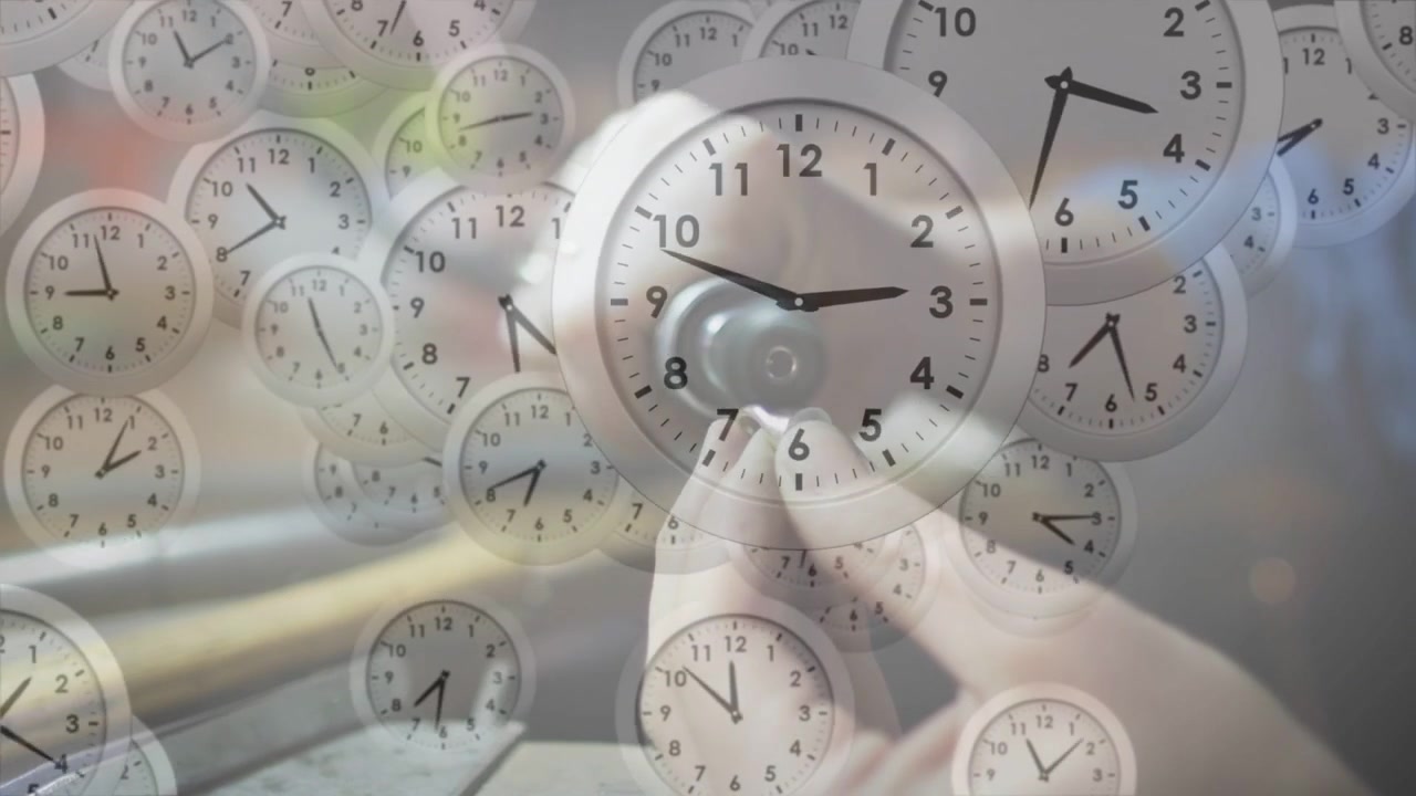 Musician bringing mouthpiece to horn for tuning aligning pushing while clocks floating over hands