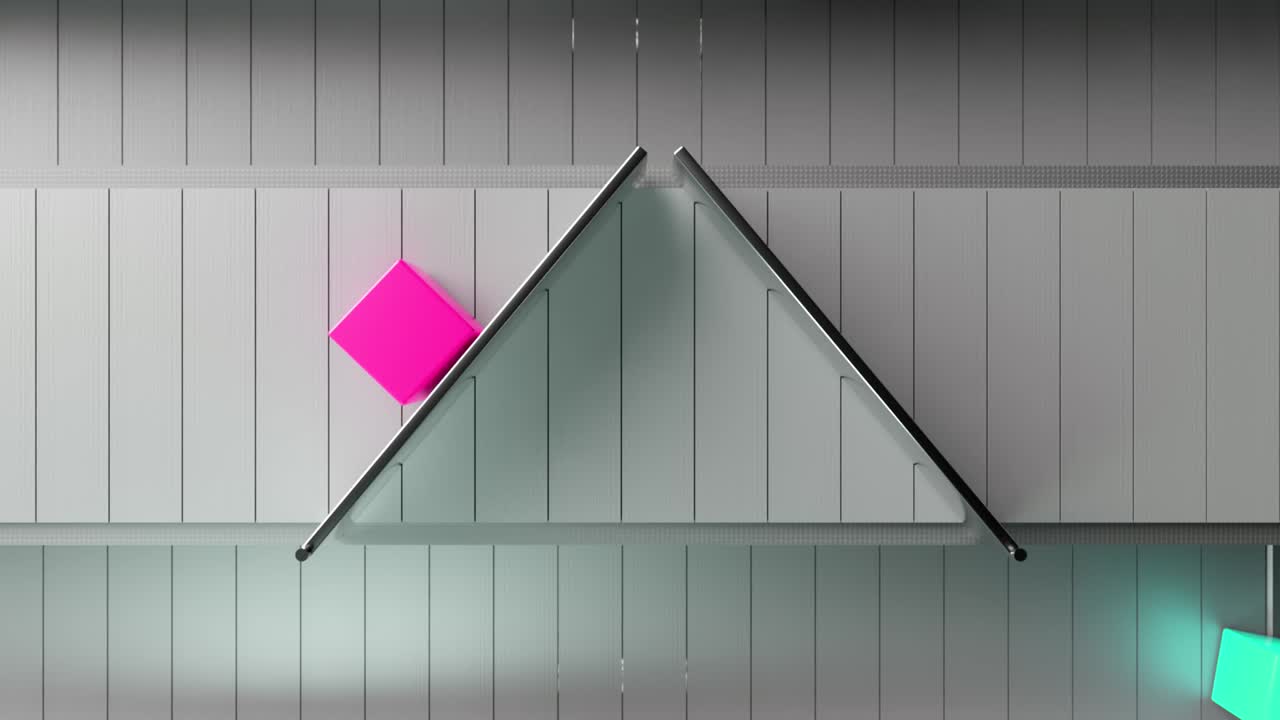 상품을 분류하고 배포하는 개념: 다채로운 상자는 유통 센터의 컨베이어 벨트를 따라 움직입니다.