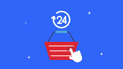 cesta de compras con cursor de ratón y servicio las 24 horas
