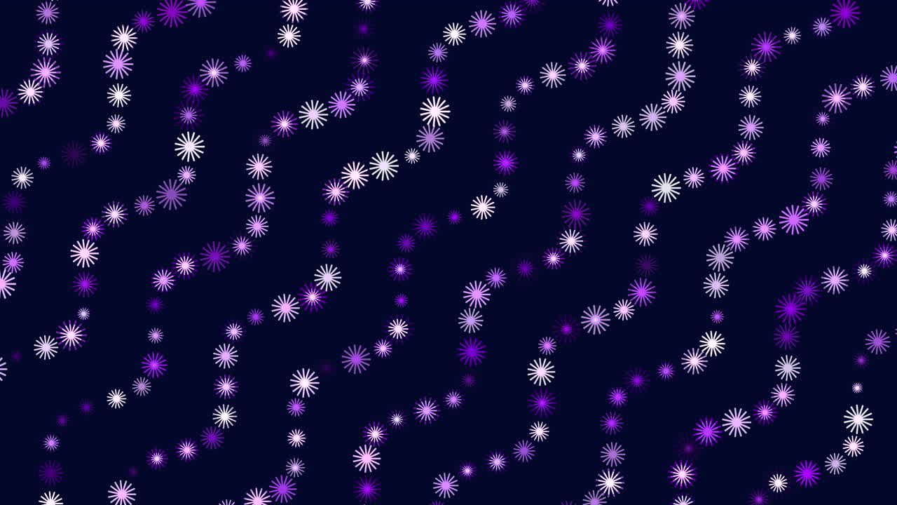 Neon rainbow abstract snowflakes pattern in waves on black gradient